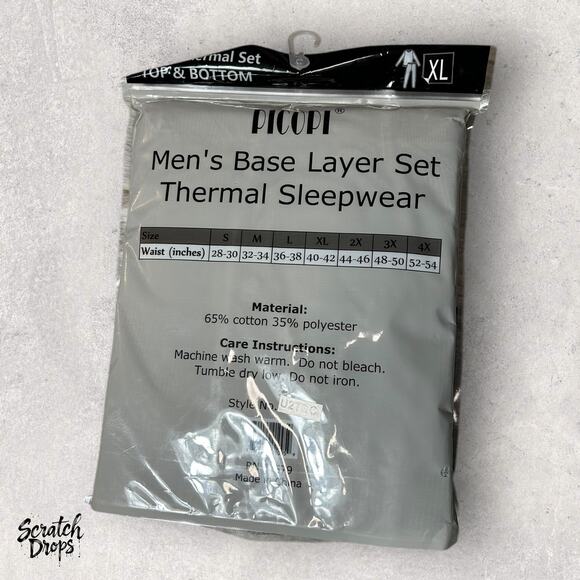 Picopi Mens Base Layer Thermal Sleepwear Waffle Long Underwear Set XL Shirt/Pant - Picture 3 of 4